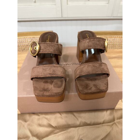 Gianvito Rossi Suede Buckle Dual-Band Platform Slide Sandals 7.5 US 37.5 EU NIB - Picture 5 of 14